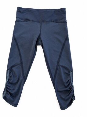 Lululemon Pace Rival Crop Capri Ruched Leg Black Stripe Sz 4